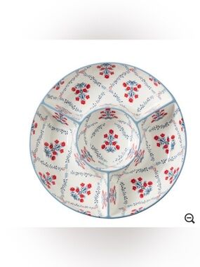 My Texas House new Ceramic Divided Snack Dip Server with Red Blue Floral Pattern